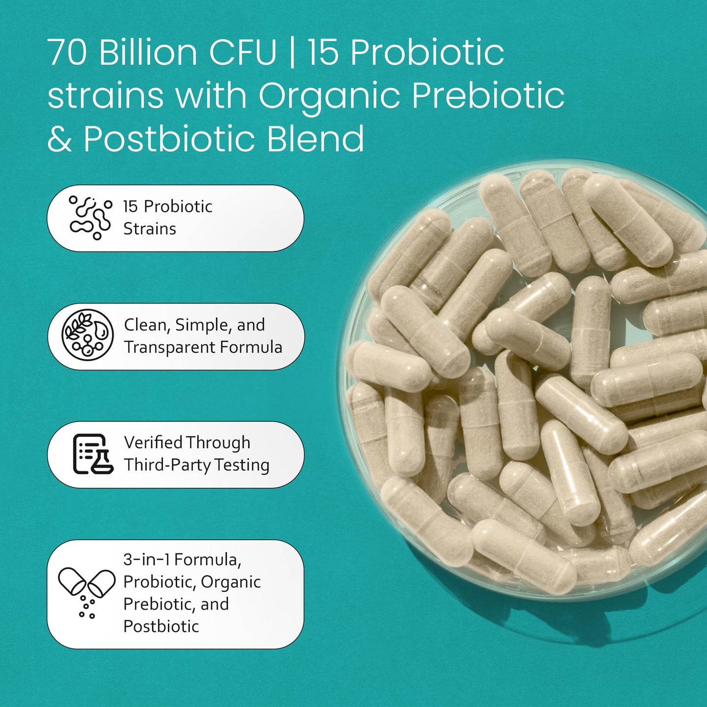 NaturaLife Labs Probiotics 70 Billion CFU – 15 Strains with Organic Prebiotic & Postbiotic – 3-in-1 Formula – 30 Vegan Capsules - PrimeBioHealth - canada supplements