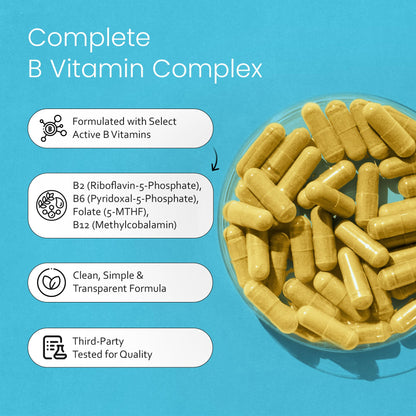 NaturaLife Labs Vitamin B Complex – All B Vitamins Including Active B2, B6, B9 & B12 (Methylcobalamin), Plus B1, B3, B5, B7 & Vitamin C – 100 Capsules - PrimeBioHealth - canada supplements
