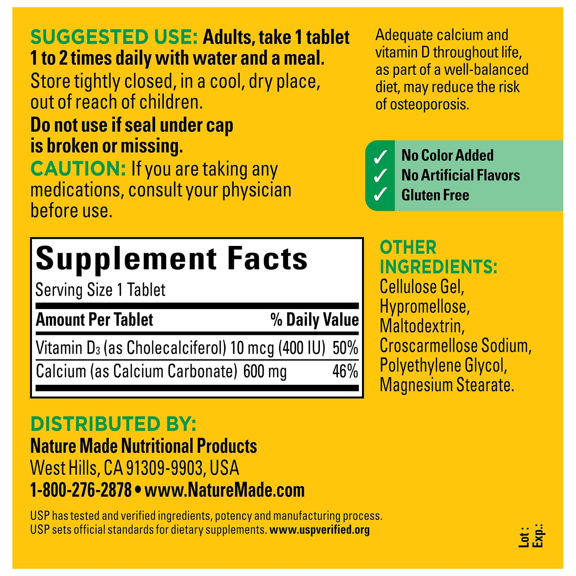 Nature Made Calcium 600 mg with Vitamin D3, Dietary Supplement for Bone Support, 220 Tablets - PrimeBioHealth - canada supplements