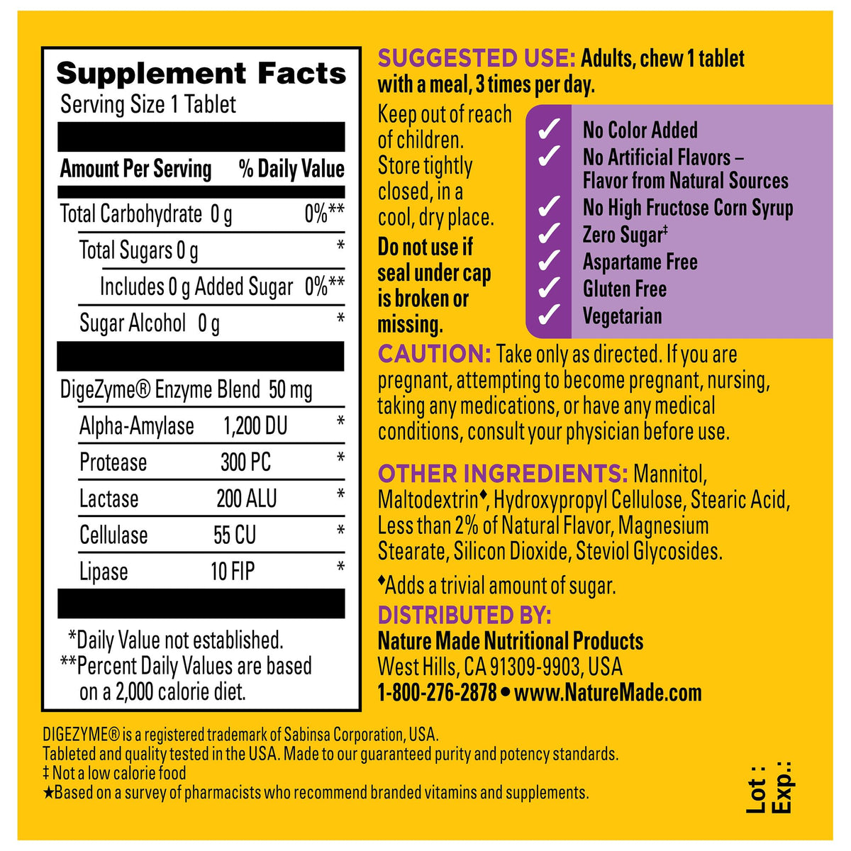 Nature Made Digestive Enzymes 5-in-1 Blend, Digestive Health Support, 90 Chewable Tablets, 30 Day Supply - PrimeBioHealth - canada supplements