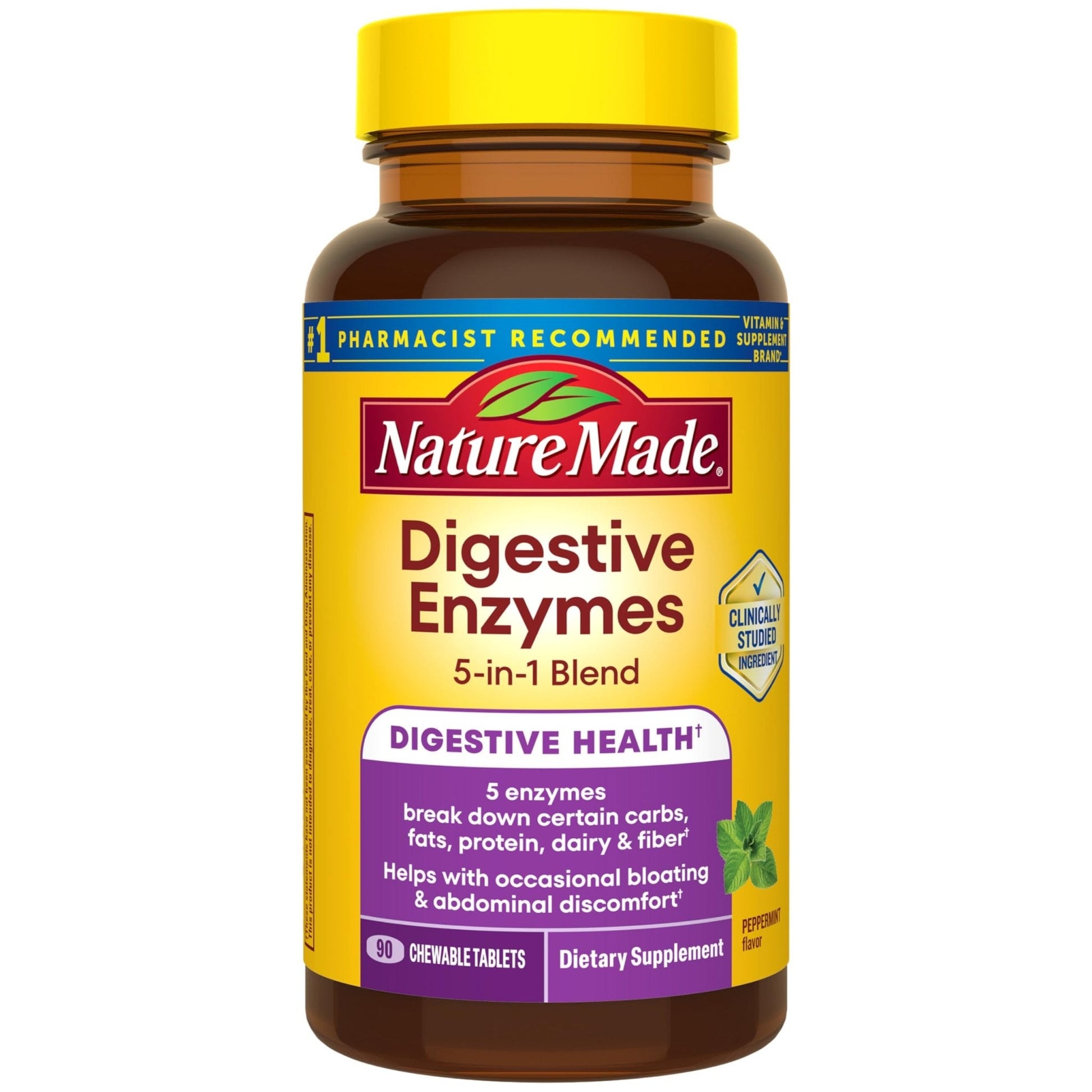 Nature Made Digestive Enzymes 5-in-1 Blend, Digestive Health Support, 90 Chewable Tablets, 30 Day Supply - PrimeBioHealth - canada supplements
