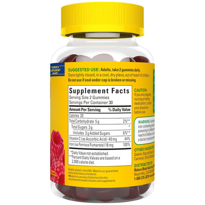 Nature Made Iron 18 mg per serving Gummies with Vitamin C, Iron Supplement for Red Blood Cell Support, 60 Gummies, 30 Day Supply - PrimeBioHealth - canada supplements
