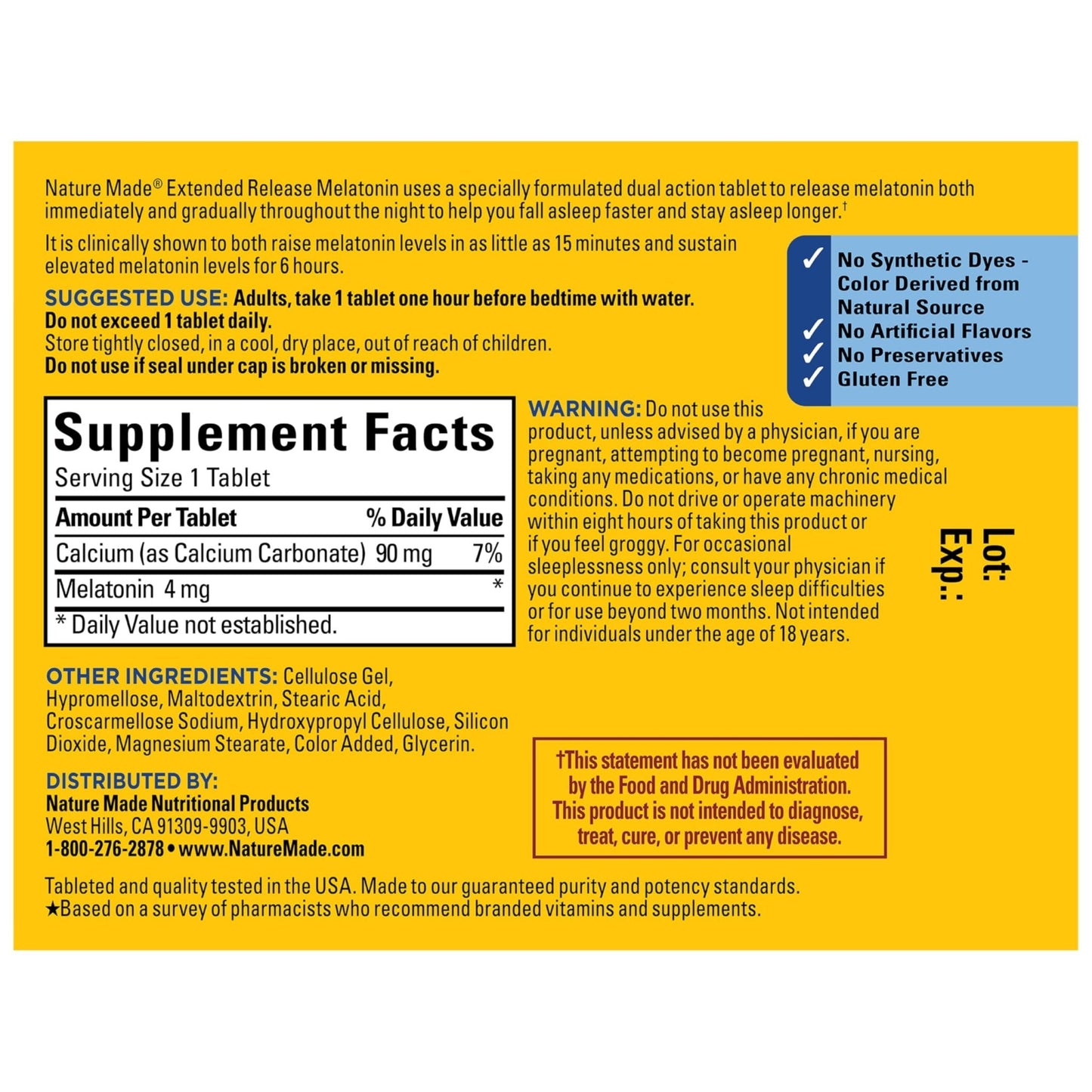 Nature Made Melatonin 4mg Extended Release Tablets, Sleep Supplements for Adults, 100% Drug Free Sleep Aid, 90 Count, 90 Day Supply - PrimeBioHealth - canada supplements