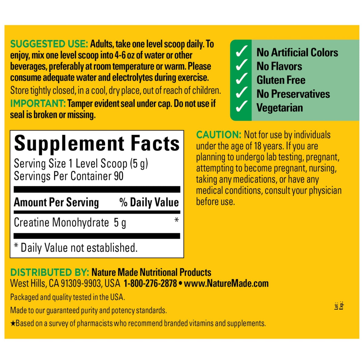 Nature Made Micronized Creatine Monohydrate Powder 5 g per Serving, Unflavored Drink Mix Powder, Muscle Support, 450 g, 90 Day Supply - PrimeBioHealth - canada supplements