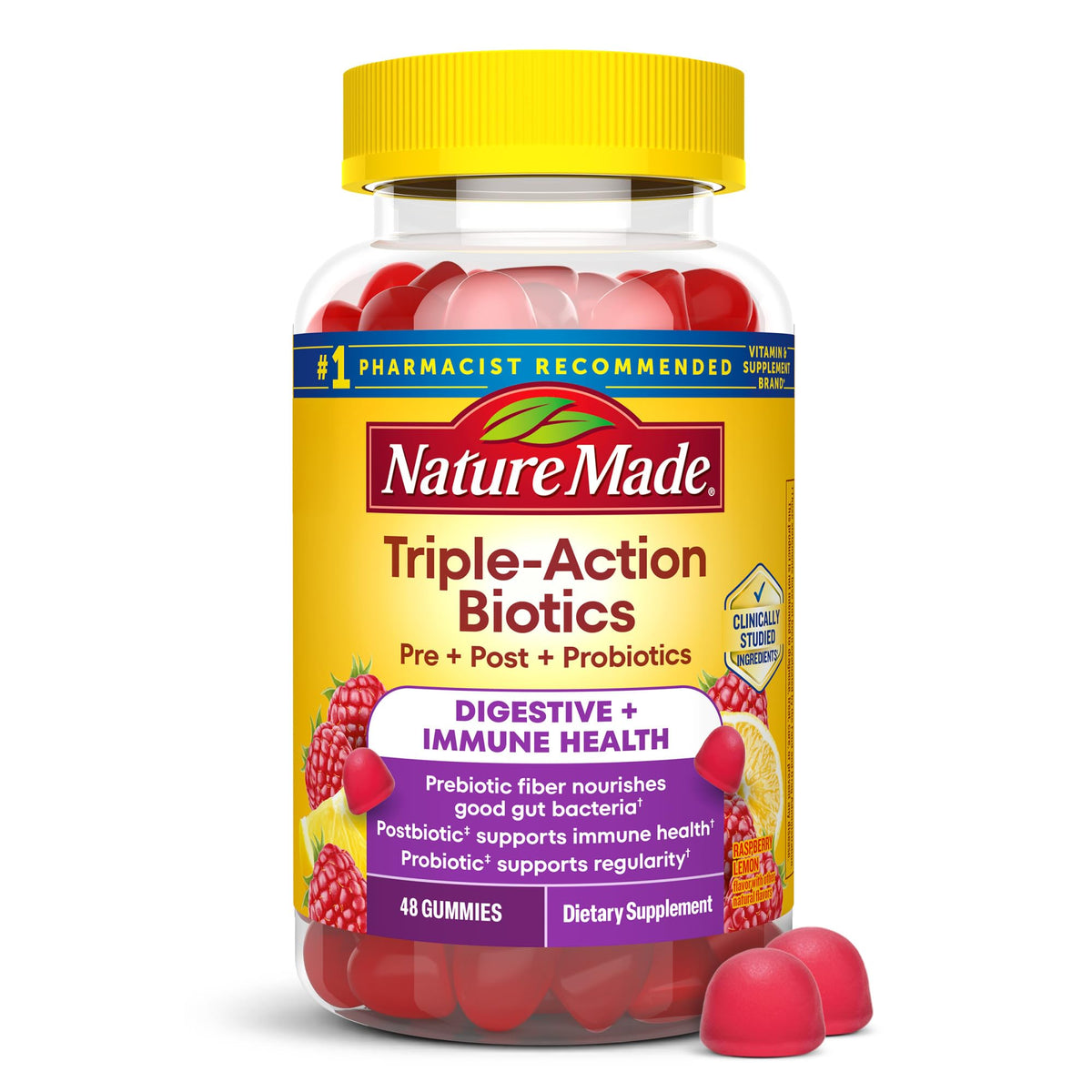 Nature Made Triple-Action Biotics, Gut and Immune Health Support, Digestive Probiotics for Women and Men, Prebiotic Fiber Gummies, 48 Gummies, 24 Day Supply - PrimeBioHealth - canada supplements