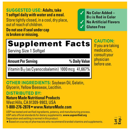 Nature Made Vitamin B12 1000 mcg, Dietary Supplement for Energy Metabolism Support, B12 Vitamins 1000 mcg, 150 Softgels, 150 Day Supply - PrimeBioHealth - canada supplements