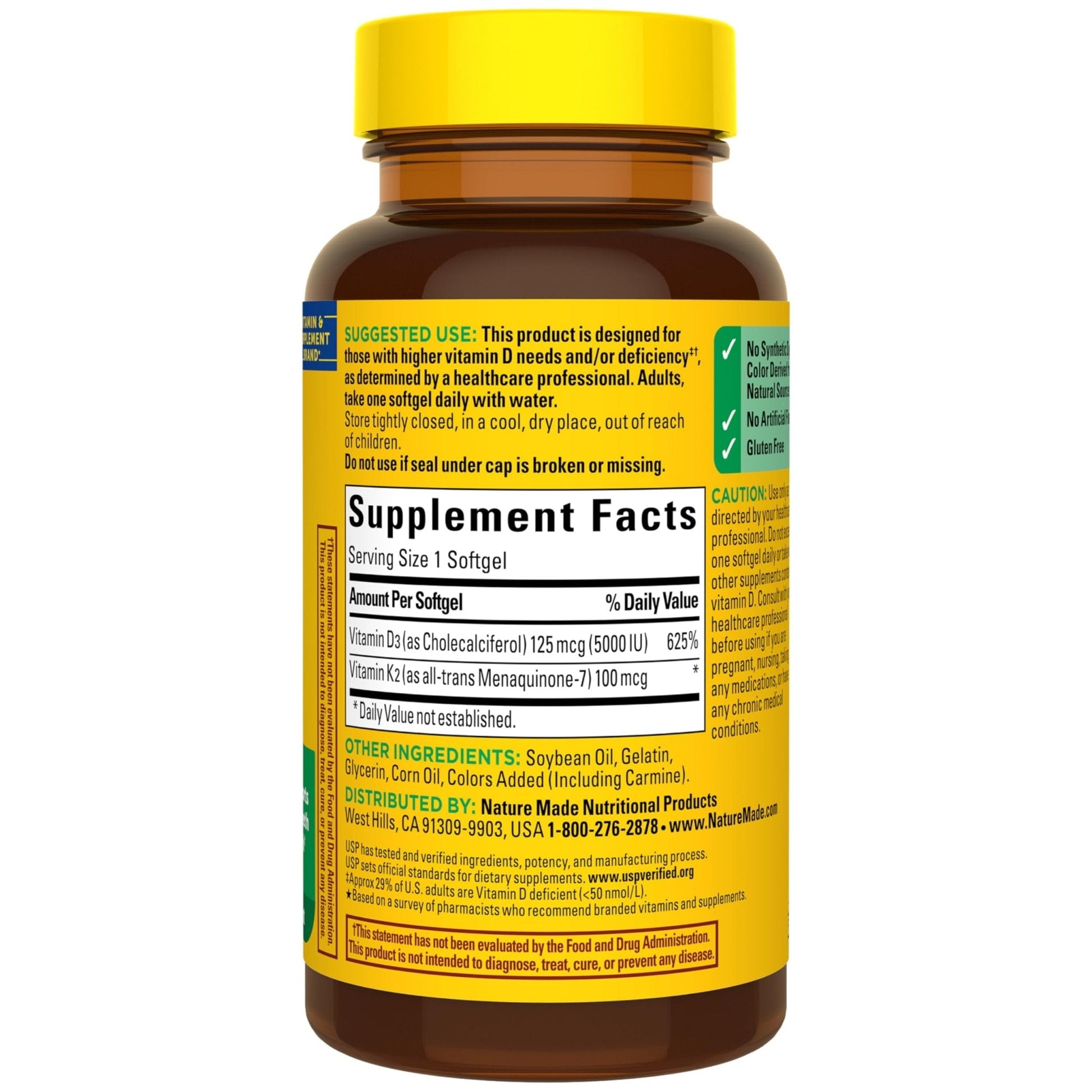 Nature Made Vitamin D3 K2 Supplement, 5000 IU (125 mcg) Vitamin D for Bone, Teeth, Muscle and Immune Support - PrimeBioHealth - canada supplements