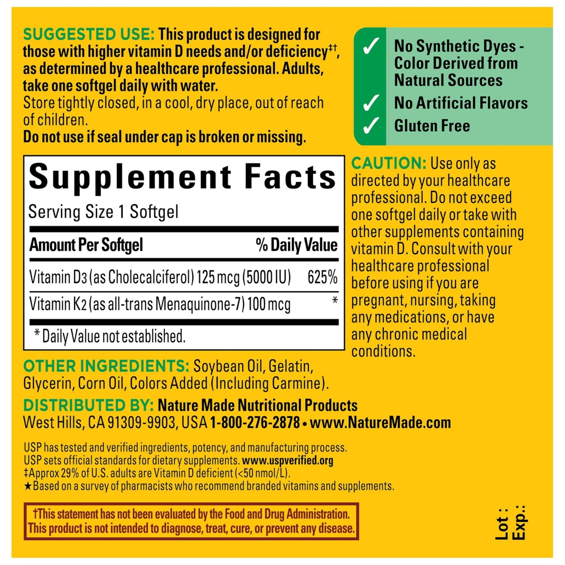 Nature Made Vitamin D3 K2 Supplement, 5000 IU (125 mcg) Vitamin D for Bone, Teeth, Muscle and Immune Support - PrimeBioHealth - canada supplements