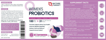 NATURE TARGET Probiotics for Women, 100 Billion CFUs Probiotic with Digestive Enzymes & Prebiotics, Vaginal Probiotics with Cranberry for Urinary Tract Health, - PrimeBioHealth - canada supplements