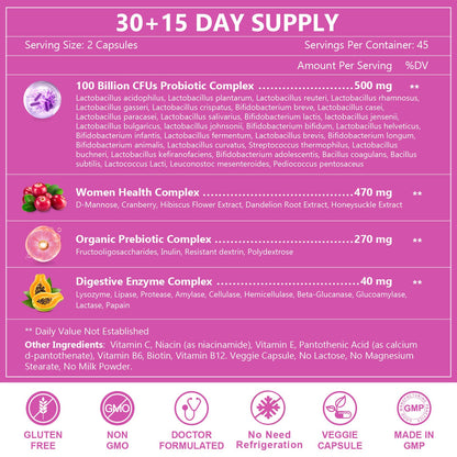 NATURE TARGET Probiotics for Women, 100 Billion CFUs Probiotic with Digestive Enzymes & Prebiotics, Vaginal Probiotics with Cranberry for Urinary Tract Health - PrimeBioHealth - canada supplements