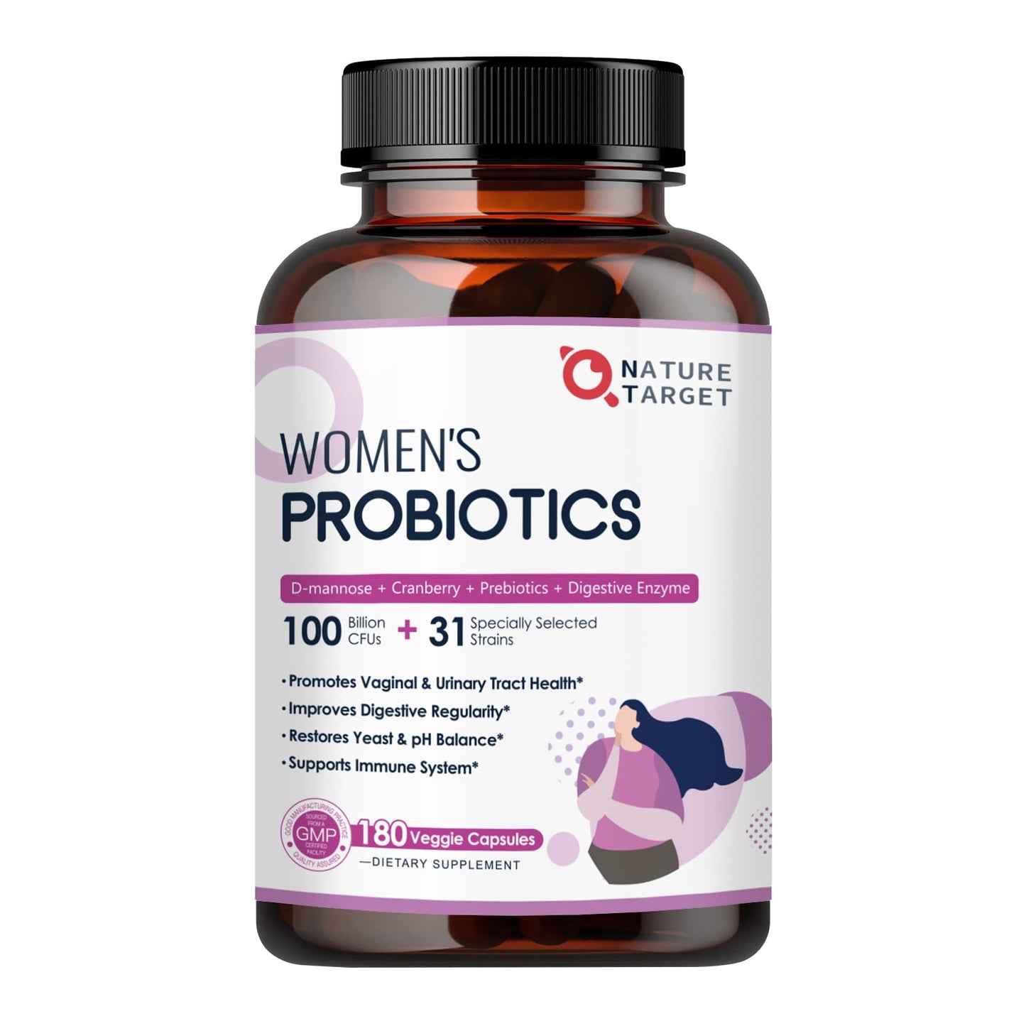 NATURE TARGET Probiotics for Women, 100 Billion CFUs Probiotic with Digestive Enzymes & Prebiotics, Vaginal Probiotics with Cranberry for Urinary Tract Health, - PrimeBioHealth - canada supplements