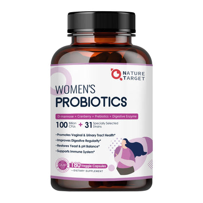 NATURE TARGET Probiotics for Women, 100 Billion CFUs Probiotic with Digestive Enzymes & Prebiotics, Vaginal Probiotics with Cranberry for Urinary Tract Health, - PrimeBioHealth - canada supplements