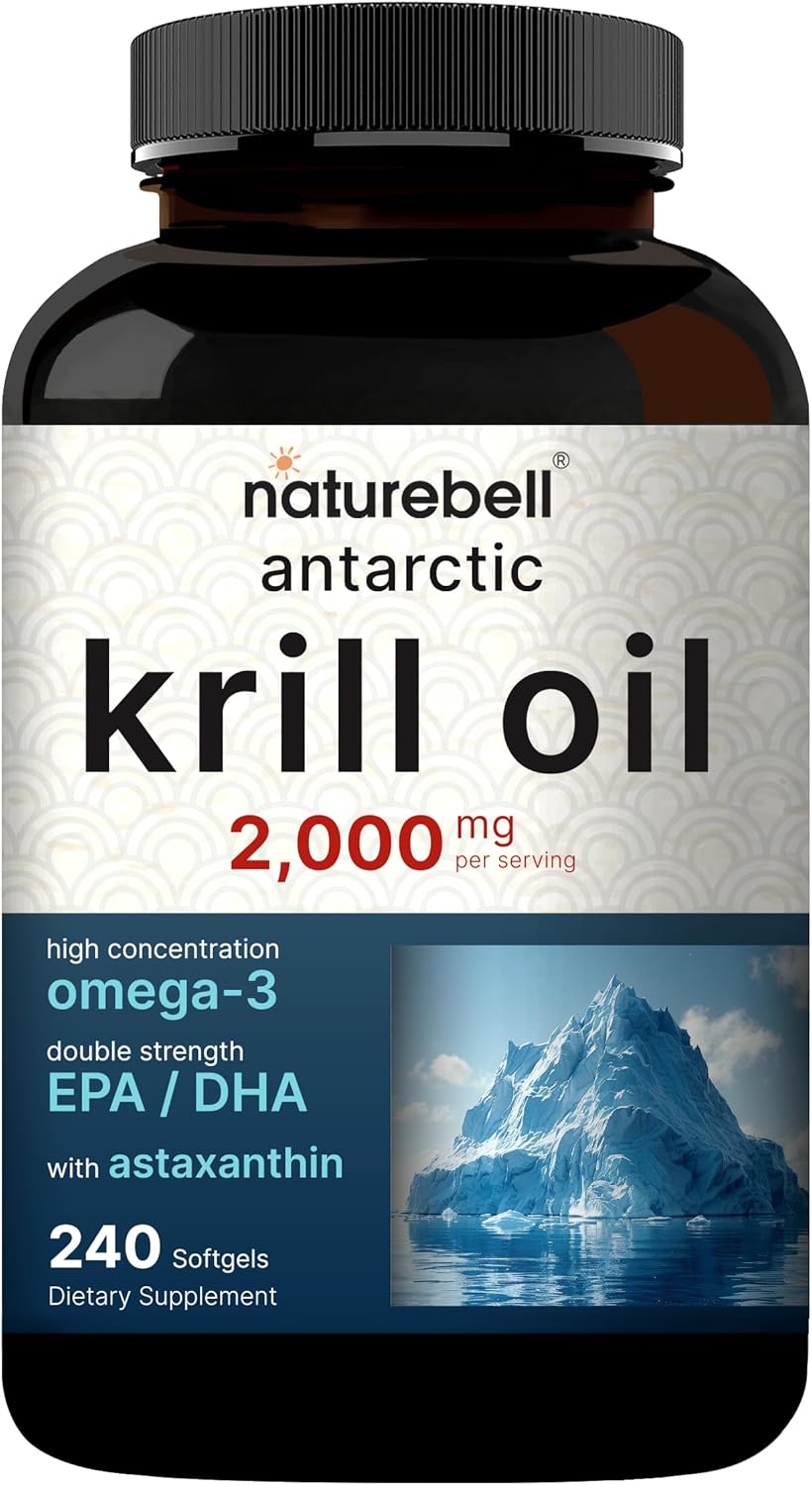 NatureBell Antarctic Krill Oil 2000mg Supplement, 240 Softgels, 3X Strength Natural Source of Omega-3s, EPA 240mg + DHA 160mg + Astaxanthin 800mcg – No Fishy Aftertaste – Mercury Free & Non-GMO - PrimeBioHealth - canada supplements