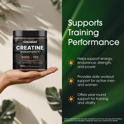 NatureBell Creatine Monohydrate Powder - 500g - Micronized Powder - Delivers 5,000mg Creatine Per Serving - Pre-Workout or Post-Workout Support* - PrimeBioHealth - canada supplements