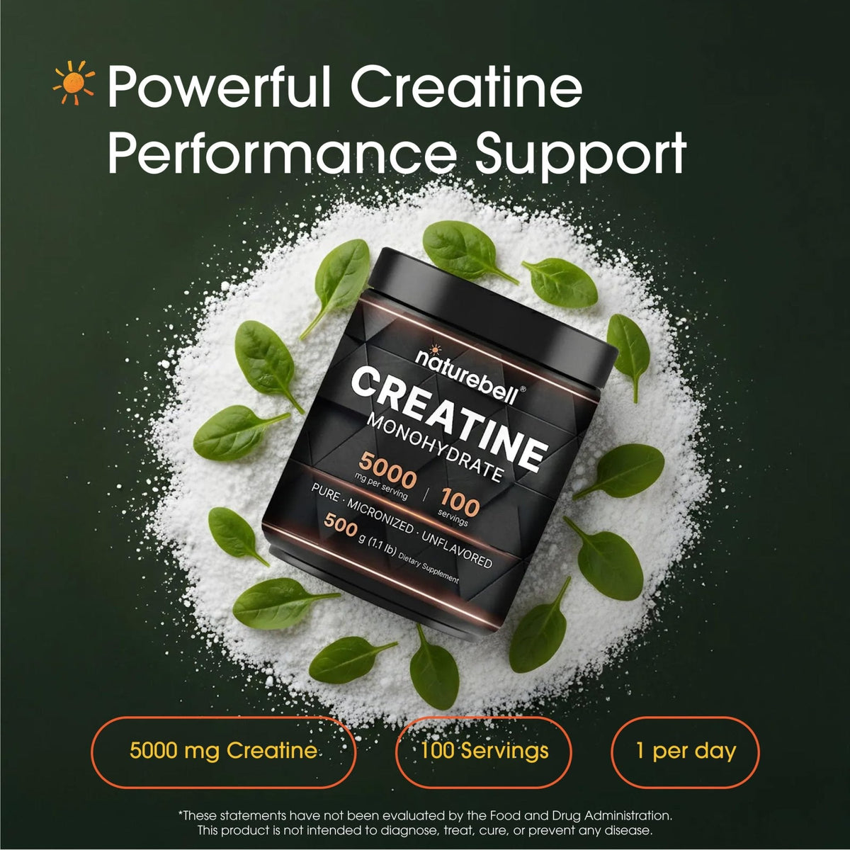 NatureBell Creatine Monohydrate Powder - 500g - Micronized Powder - Delivers 5,000mg Creatine Per Serving - Pre-Workout or Post-Workout Support* - PrimeBioHealth - canada supplements
