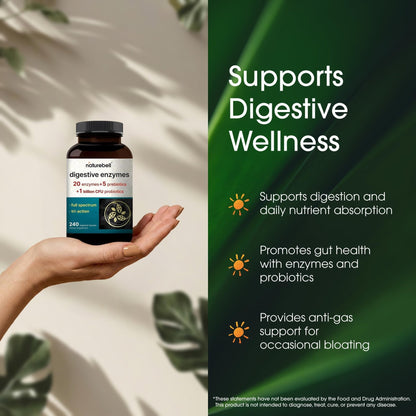 NatureBell Digestive Enzymes - 240 Capsules - Gut & Digestive Health Support Supplement* - with 20 Enzymes, - PrimeBioHealth - canada supplements