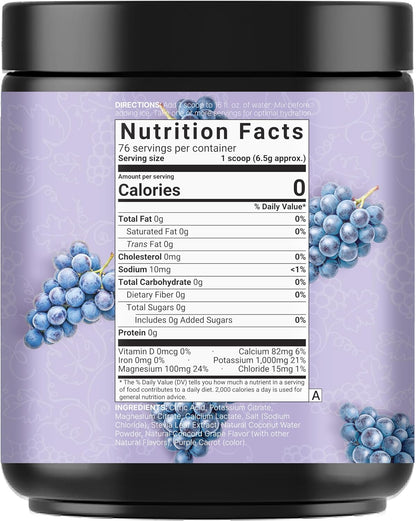 NatureBell Electrolytes Powder No Sugar, 500g (76 Servings) | Keto Fast Hydration Powder, Carnivore-Friendly Electrolyte – 1,000mg High Potassium, Minerals, & Coconut Water – Concord Grape Flavor - PrimeBioHealth - canada supplements