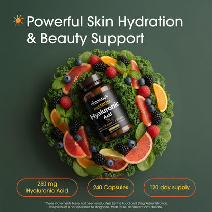 NatureBell Hyaluronic Acid 250mg - 240 Capsules - 250mg Hyaluronic Acid, 5000mcg Biotin & 25 mg Vitamin C - Supports Skin - PrimeBioHealth - canada supplements