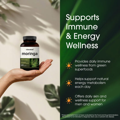 NatureBell Moringa - 240 Capsules - Organic Moringa for Immune, Energy & Skin Health Support - Green Superfood Properties - PrimeBioHealth - canada supplements