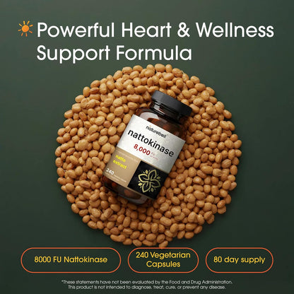 NatureBell Nattokinase - 240 Capsules - 8,000 FU Max Strength from Fermented Natto Extract - for Heart Health, Healthy Circulation & Daily Wellness Support* - PrimeBioHealth - canada supplements