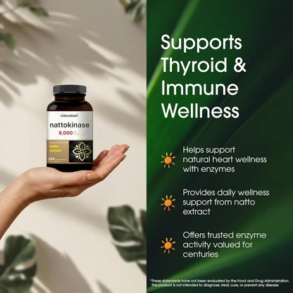 NatureBell Nattokinase - 240 Capsules - 8,000 FU Max Strength from Fermented Natto Extract - for Heart Health, Healthy Circulation & Daily Wellness Support* - PrimeBioHealth - canada supplements