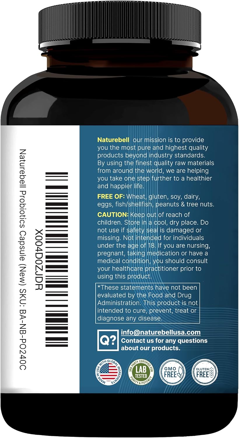 NatureBell Probiotic 200 Billion CFU – 40 Strains Per Serving | 240 Veggie Capsules with Prebiotics and Probiotics – Full Spectrum Complex with Enzymes – Daily Probiotics for Women & Men - PrimeBioHealth - canada supplements