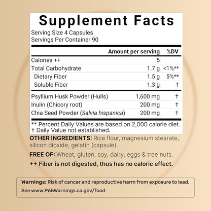 NatureBell Psyllium Husk Fiber Capsules 2,000mg Per Serving, 360 Caps | Soluble Fiber Supplement | 3-in-1 with Inulin & Chia Seed | Plant Based, Non-GMO, Gluten Free - PrimeBioHealth - canada supplements