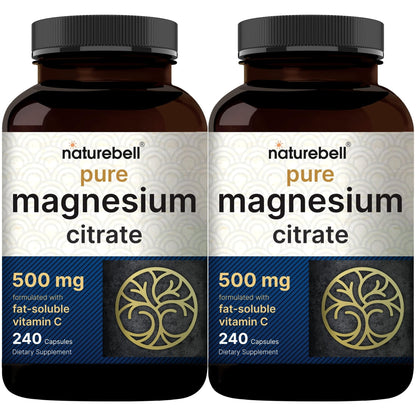 NatureBell Pure Magnesium Citrate 500mg per 3 Capsules Serving Size, 240 Capsules per Bottle | High-Purity Elemental Form | Non-GMO, Gluten-Free - PrimeBioHealth - canada supplements
