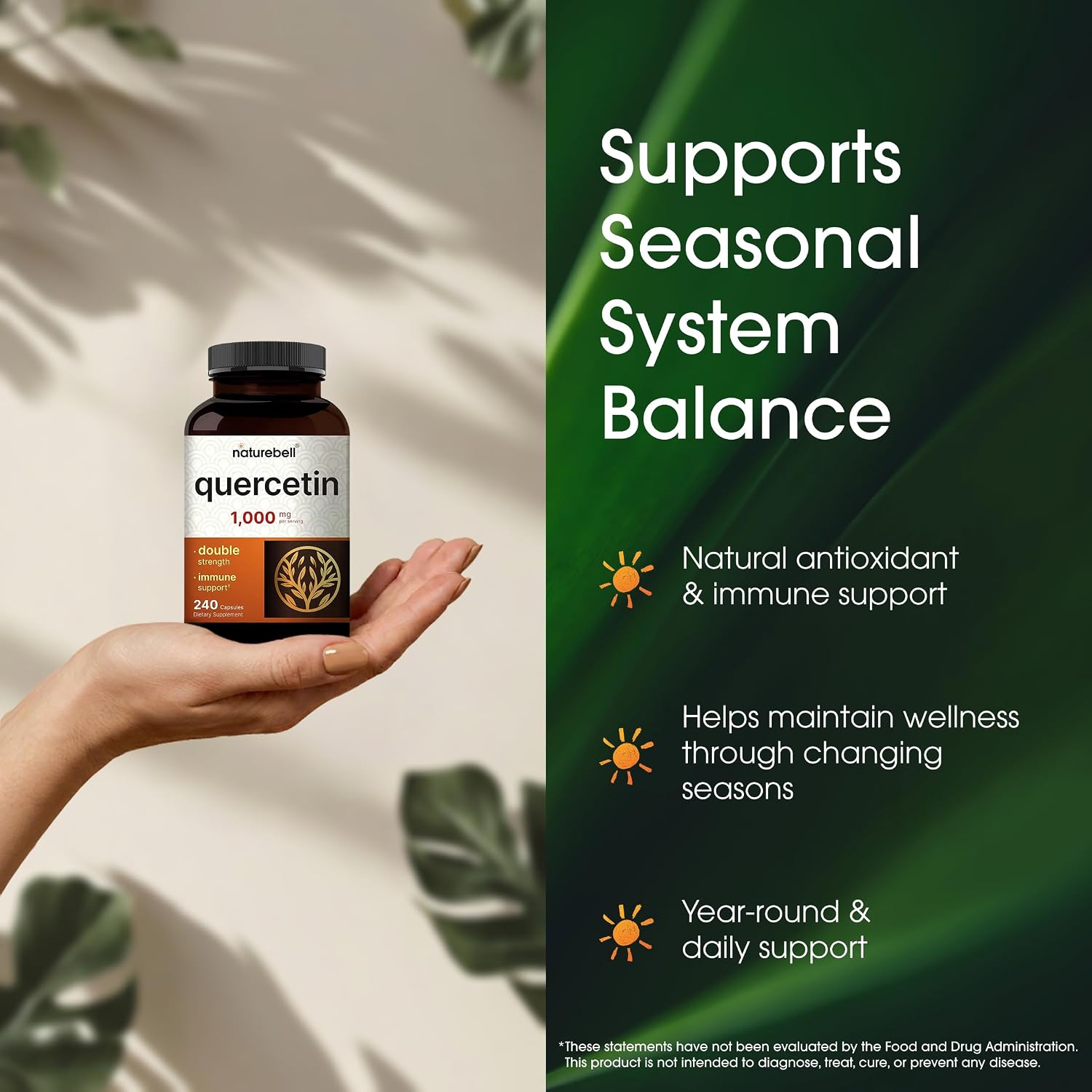 NatureBell Quercetin 1,000mg - 240 Capsules - Ultra Strength Supplement for Healthy Immune Support* - Quercetin Dihydrate from Sophora Japonica - 3rd Party Tested - Single-Ingredient Purity - PrimeBioHealth - canada supplements