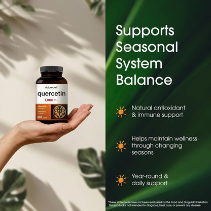 NatureBell Quercetin 1,000mg - 240 Capsules - Ultra Strength Supplement for Healthy Immune Support* - Quercetin Dihydrate from Sophora Japonica - 3rd Party Tested - Single-Ingredient Purity - PrimeBioHealth - canada supplements