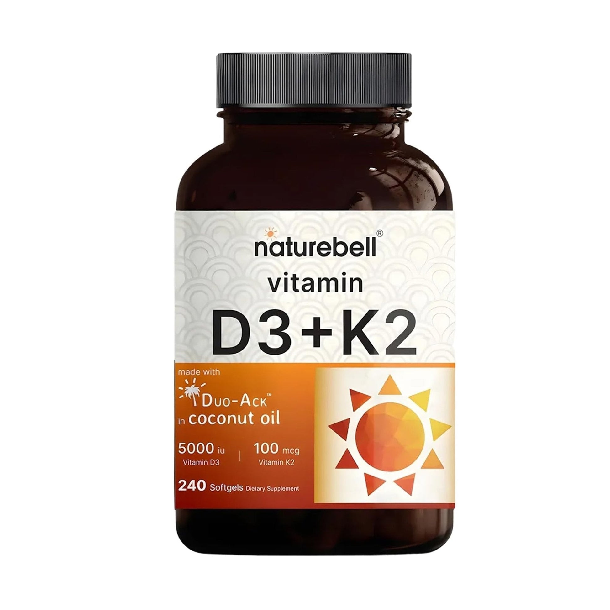 NatureBell Vitamin D3 K2-240 Softgels - 5,000 IU Vitamin D3 & 100mcg Vitamin K2 MK-7 - with Virgin Coconut Oil - Bone, Heart & Immune Health Support - PrimeBioHealth - canada supplements