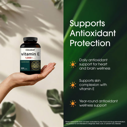 NatureBell Vitamin E 1,000 IU Per Serving - 300 Softgels - Antioxidant Supplement for Skin, Heart & Brain Health Support - PrimeBioHealth - canada supplements