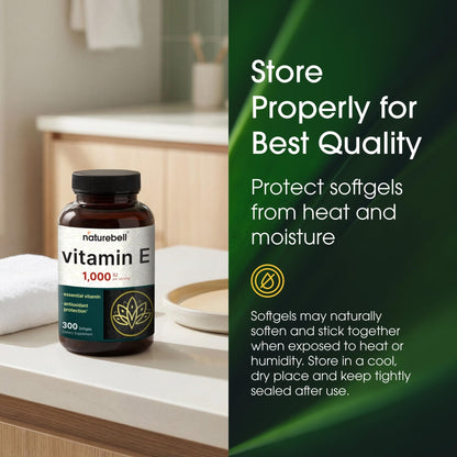 NatureBell Vitamin E 1,000 IU Per Serving - 300 Softgels - Antioxidant Supplement for Skin, Heart & Brain Health Support - PrimeBioHealth - canada supplements