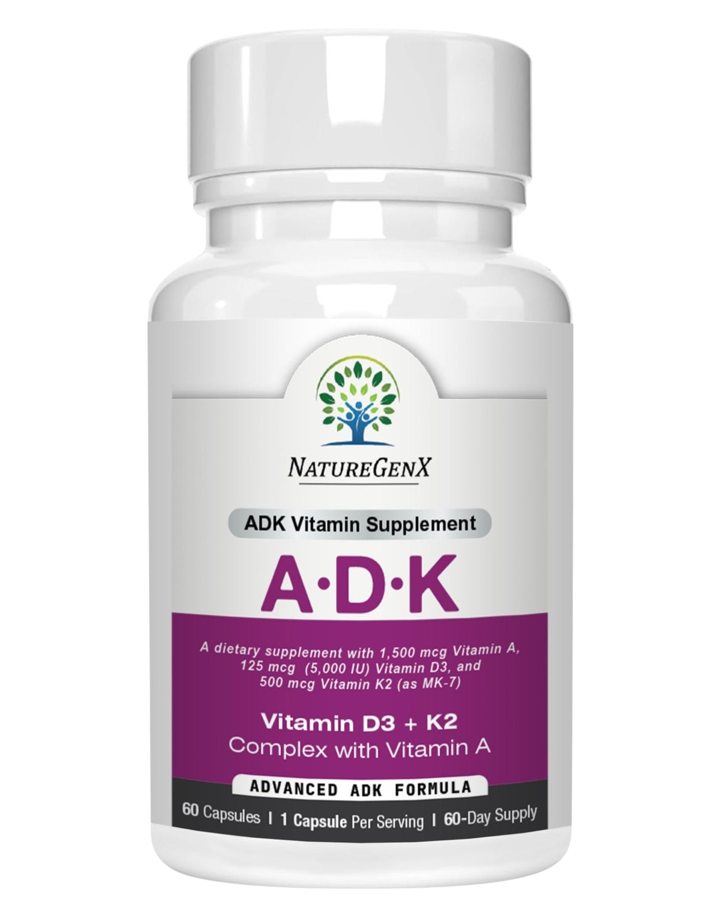 NatureGenX ADK Vitamin Supplement – Vitamins A, D3 & K2 MK-7 for Bone Health & Calcium Absorption – Gluten-Free, Non-GMO, Soy-Free - PrimeBioHealth - canada supplements