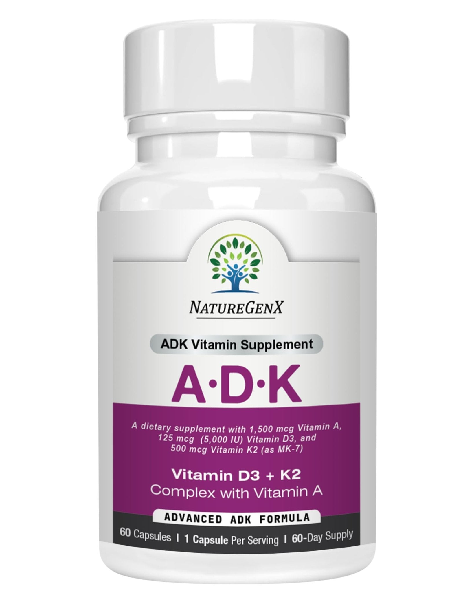 NatureGenX ADK Vitamin Supplement – Vitamins A, D3 & K2 MK-7 for Bone Health & Calcium Absorption – Gluten-Free, Non-GMO, Soy-Free - PrimeBioHealth - canada supplements