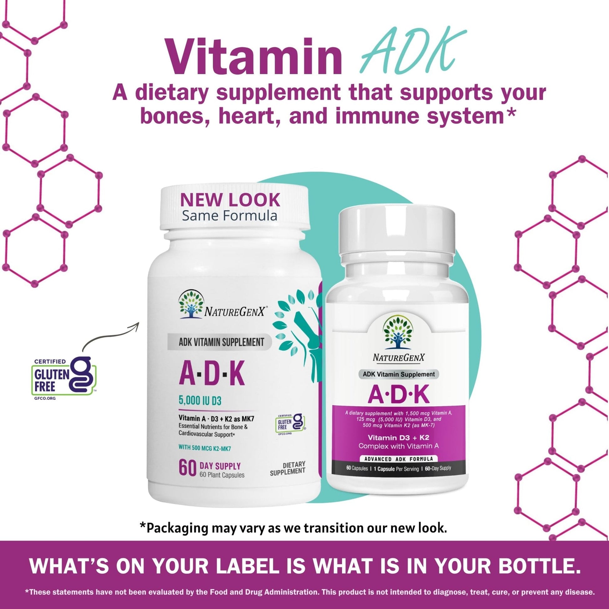NatureGenX ADK Vitamin Supplement – Vitamins A, D3 & K2 MK-7 for Bone Health & Calcium Absorption – Gluten-Free, Non-GMO, Soy-Free - PrimeBioHealth - canada supplements