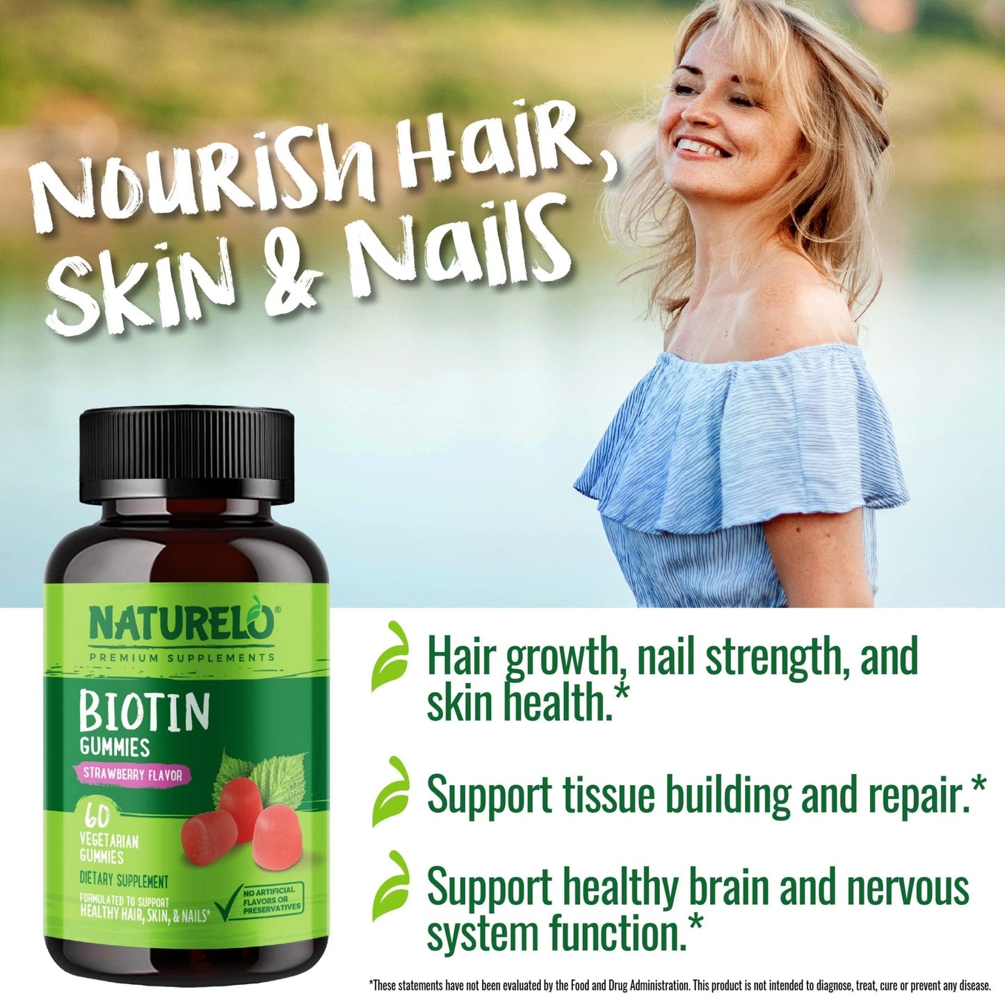 NATURELO Biotin Gummies - Supports Healthy Hair, Skin & Nails - High Potency 2500 mcg - Non GMO, Gluten Free - 60 Gummies - PrimeBioHealth - canada supplements
