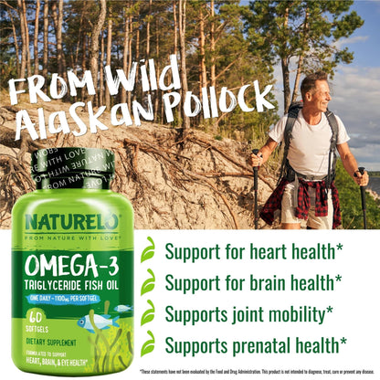 NATURELO Burpless Omega 3 Fish Oil Supplement - 1100mg Triglyceride Omega-3, EPA + DHA, Liquid Fish Oil for Heart, Eye, Brain, Joint Health - PrimeBioHealth - canada supplements