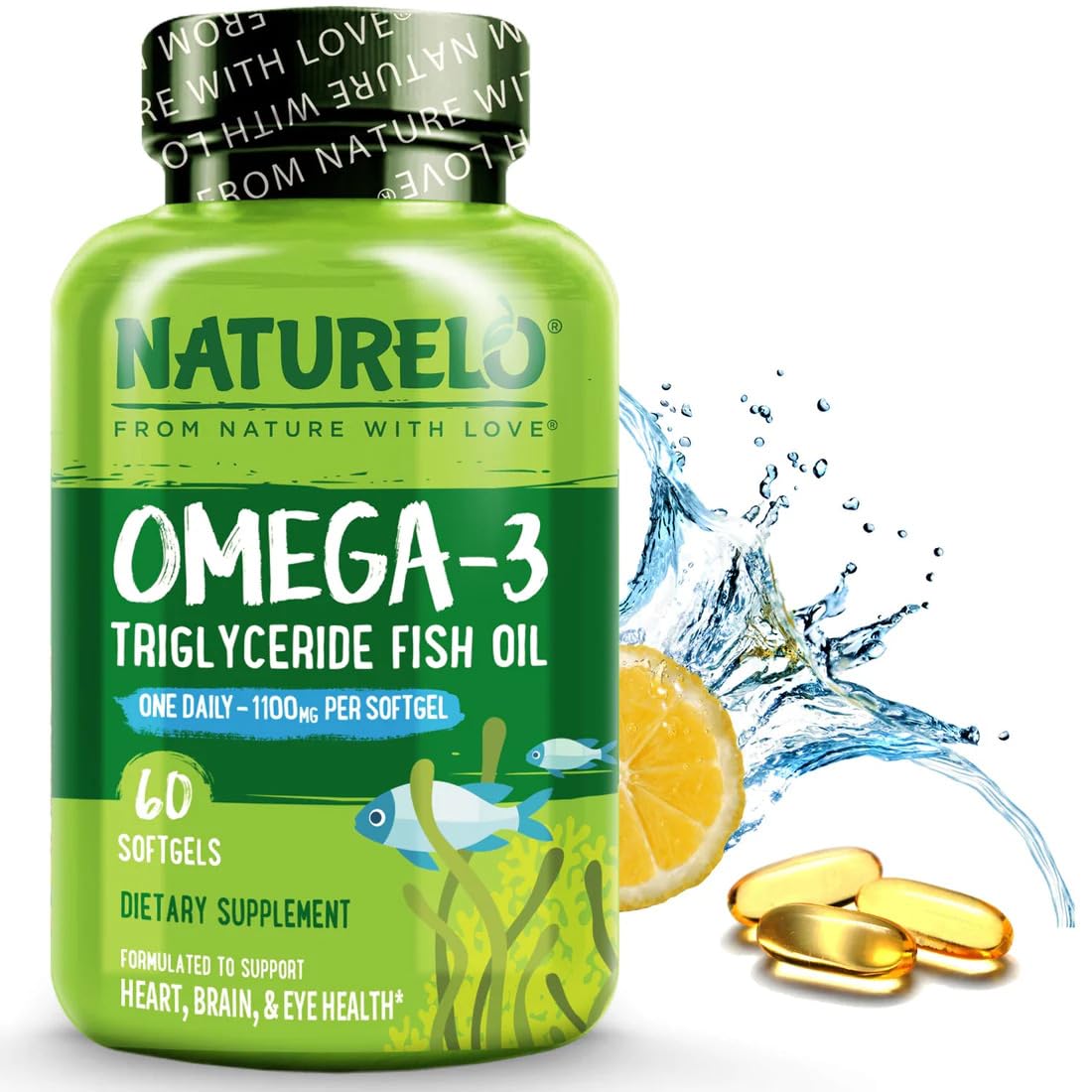 NATURELO Burpless Omega 3 Fish Oil Supplement - 1100mg Triglyceride Omega-3, EPA + DHA, Liquid Fish Oil for Heart, Eye, Brain, Joint Health - PrimeBioHealth - canada supplements