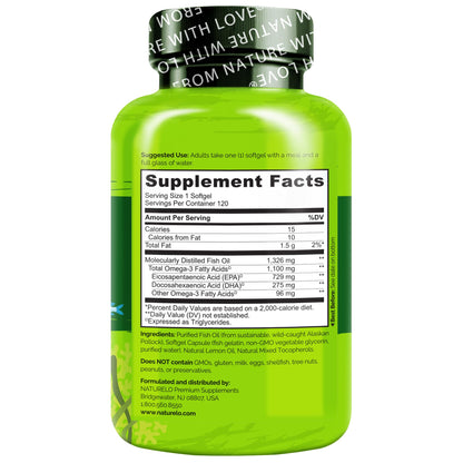 NATURELO Burpless Omega 3 Fish Oil Supplement - 1100mg Triglyceride Omega-3, EPA + DHA, Liquid Fish Oil for Heart, Eye, Brain, Joint Health - PrimeBioHealth - canada supplements