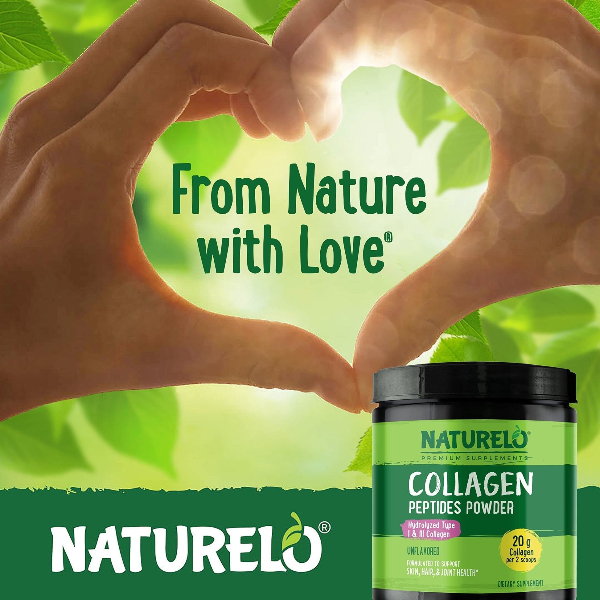 NATURELO Collagen Peptide Powder, Hydrolyzed Collagen Type I & III, Skin Hair & Joint Health - Unflavored, 16 Ounces | 45 Servings - PrimeBioHealth - canada supplements