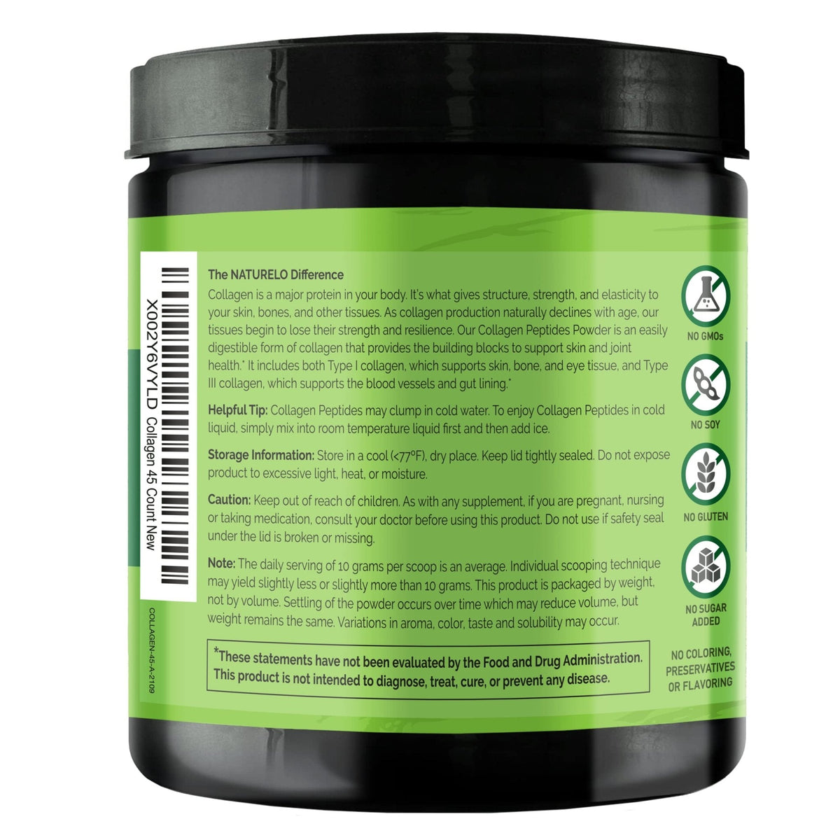 NATURELO Collagen Peptide Powder, Hydrolyzed Collagen Type I & III, Skin Hair & Joint Health - Unflavored, 16 Ounces | 45 Servings - PrimeBioHealth - canada supplements