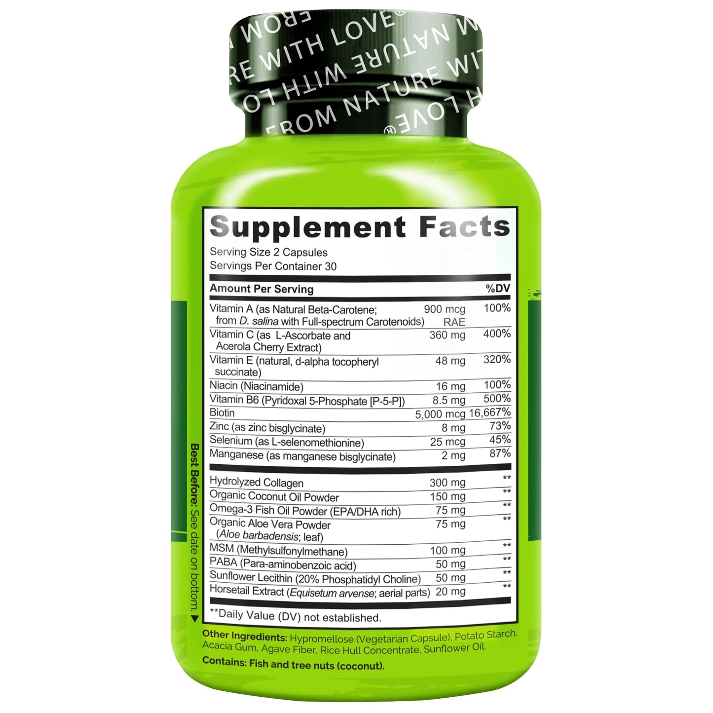 NATURELO Hair, Skin and Nails Vitamins - 5000 mcg Biotin, Collagen, Natural Vitamin E - Supplement for Healthy Skin - PrimeBioHealth - canada supplements
