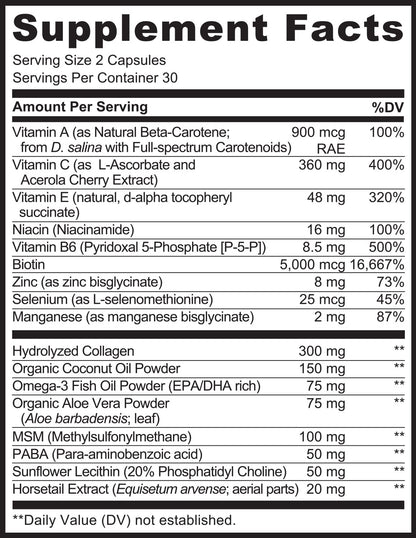 NATURELO Hair, Skin and Nails Vitamins - 5000 mcg Biotin, Collagen, Natural Vitamin E - Supplement for Healthy Skin - PrimeBioHealth - canada supplements