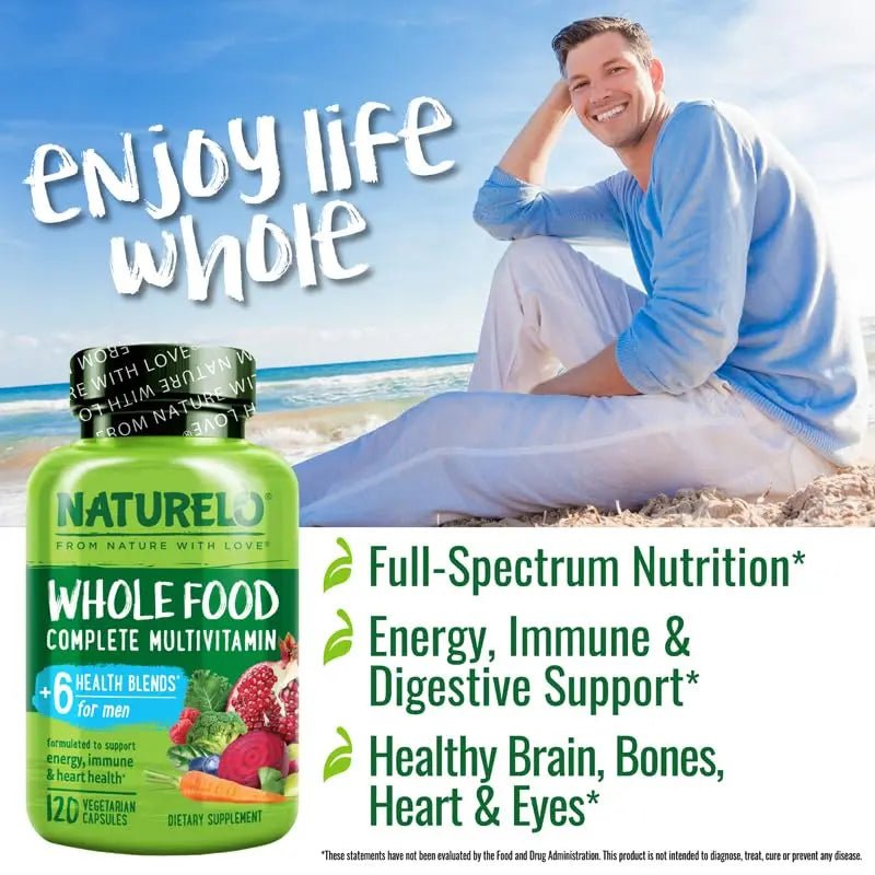 NATURELO Mens Multivitamins - Whole Food Multivitamin for Men with Vitamins, Minerals - 120 Vegetarian Capsules for Energy, Brain, Heart, Eye Health* - PrimeBioHealth - canada supplements