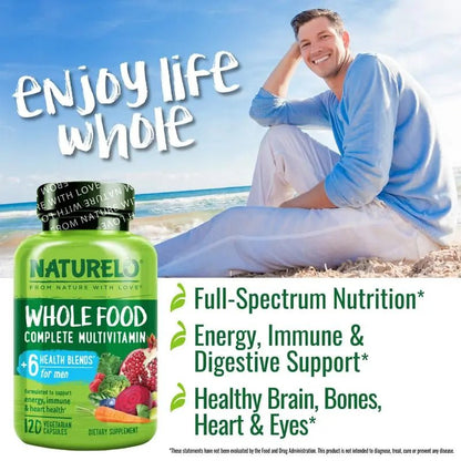 NATURELO Mens Multivitamins - Whole Food Multivitamin for Men with Vitamins, Minerals - 120 Vegetarian Capsules for Energy, Brain, Heart, Eye Health* - PrimeBioHealth - canada supplements