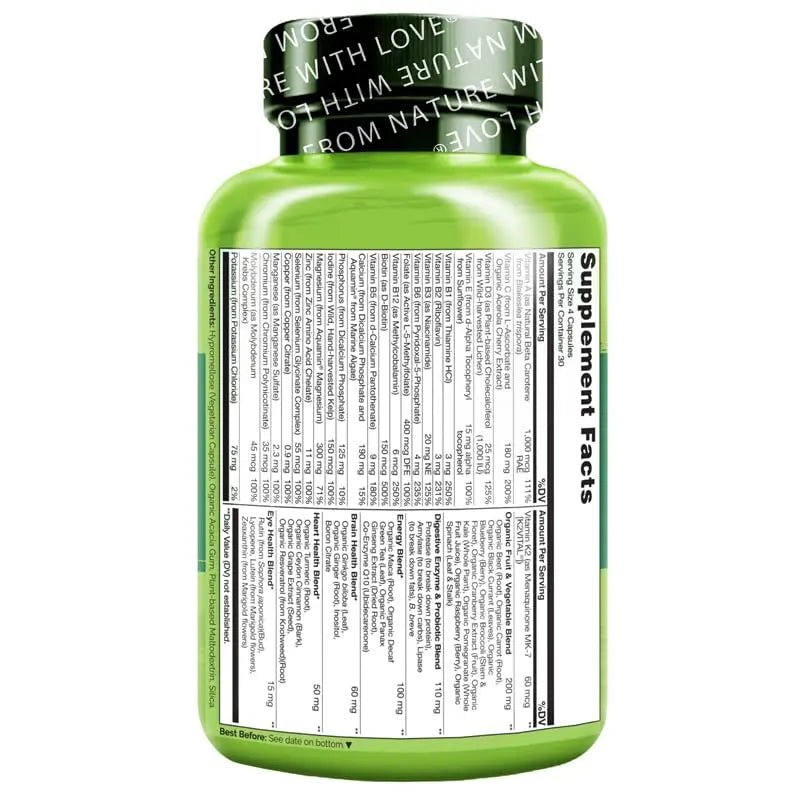 NATURELO Mens Multivitamins - Whole Food Multivitamin for Men with Vitamins, Minerals - 120 Vegetarian Capsules for Energy, Brain, Heart, Eye Health* - PrimeBioHealth - canada supplements