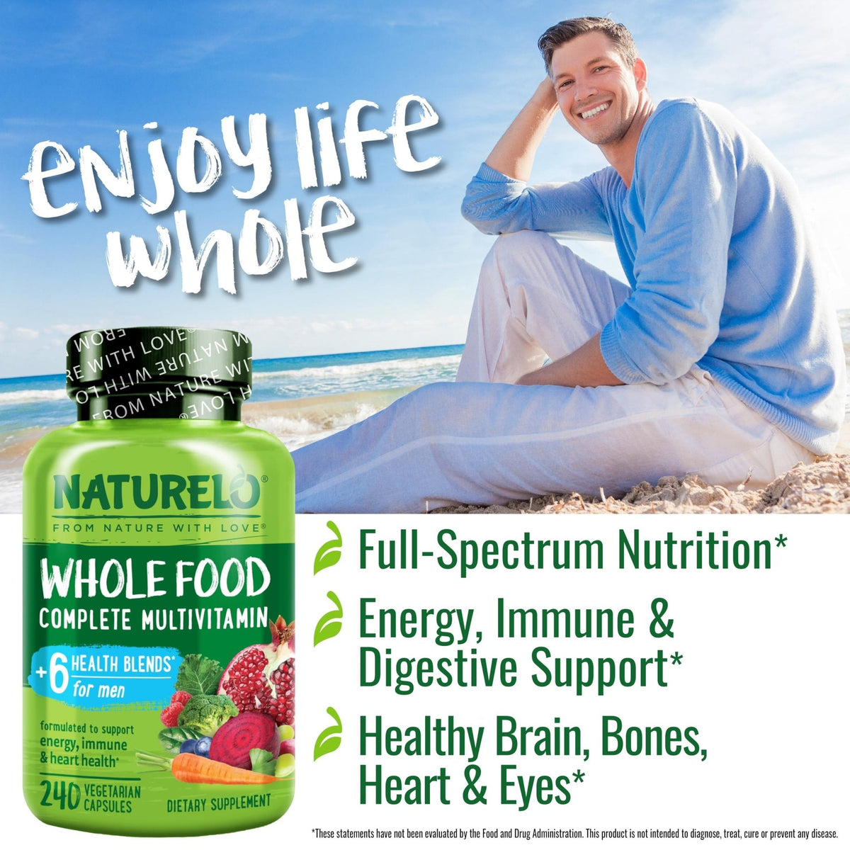 NATURELO Mens Multivitamins - Whole Food Multivitamin for Men with Vitamins, Minerals - 240 Vegetarian Capsules for Energy, Brain, Heart, Eye Health* - PrimeBioHealth - canada supplements