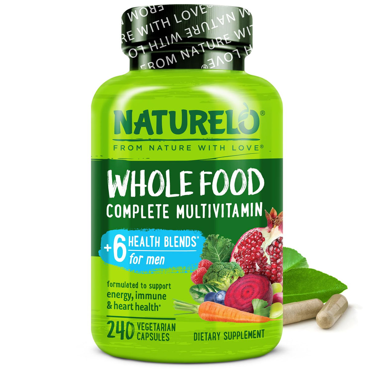 NATURELO Mens Multivitamins - Whole Food Multivitamin for Men with Vitamins, Minerals - 240 Vegetarian Capsules for Energy, Brain, Heart, Eye Health* - PrimeBioHealth - canada supplements