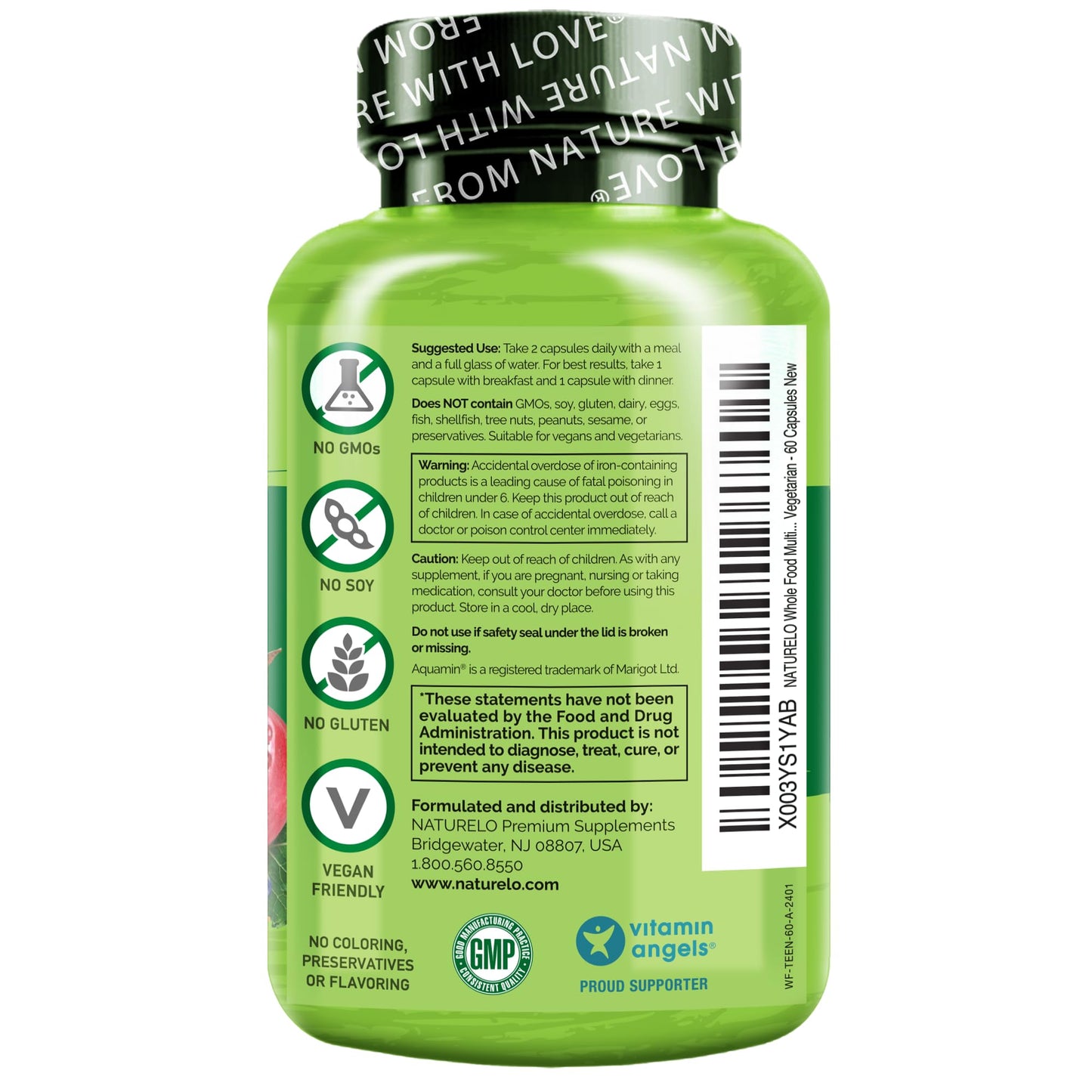 NATURELO Multivitamins for Teenage Girls/Boys, 60 Capsules, Whole Food Multivitamin with Minerals, Non-GMO, Vegetarian - PrimeBioHealth - canada supplements